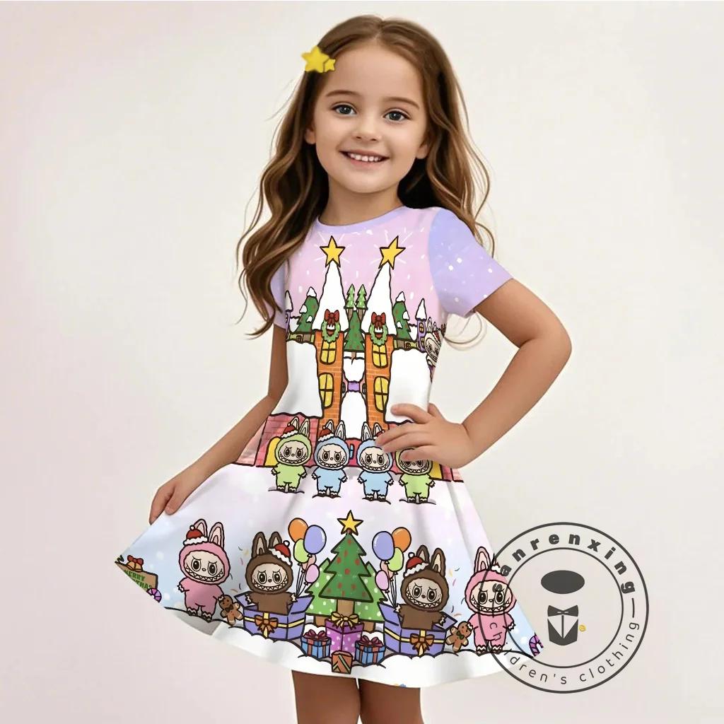 L-LABUBU-A 3D Cartoon-Print Sommerkleid Neue Mode Günstig Kinder Mädchen Lässig Heiß Verkauft Kostenloses Geschenk 100% Cosplay 120 von Joom DACH
