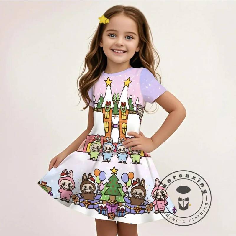 L-LABUBU-A 3D Cartoon-Print Sommerkleid Neue Mode Günstig Kinder Mädchen Lässig Heiß Verkauft Kostenloses Geschenk 100% Cosplay 120 von Joom DACH