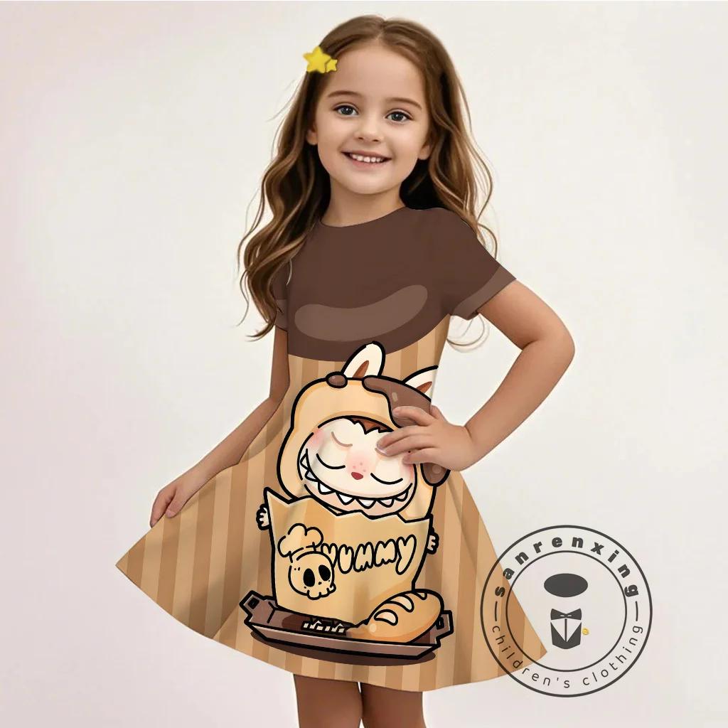 L-LABUBU-A 3D Cartoon-Print Sommerkleid Neue Mode Günstig Kinder Mädchen Lässig Heiß Verkauft Kostenloses Geschenk 100% Cosplay 140 von Joom DACH
