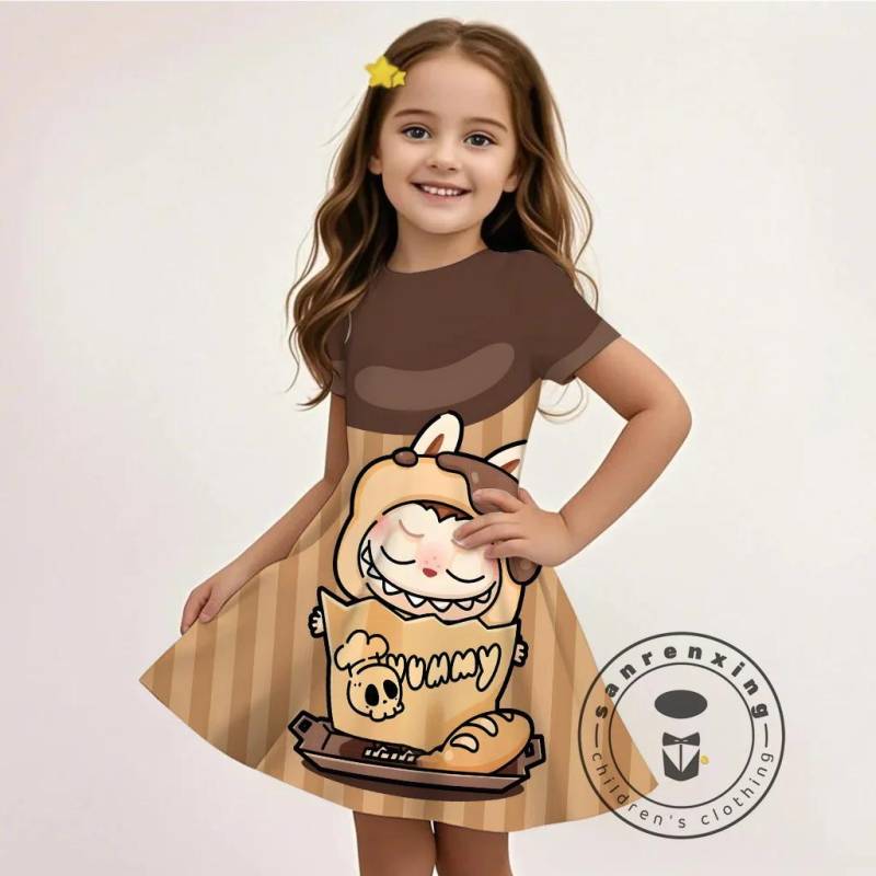 L-LABUBU-A 3D Cartoon-Print Sommerkleid Neue Mode Günstig Kinder Mädchen Lässig Heiß Verkauft Kostenloses Geschenk 100% Cosplay 140 von Joom DACH