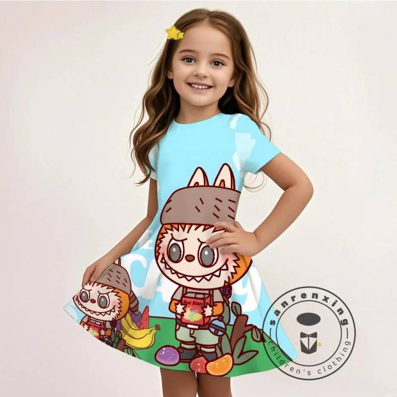 L-LABUBU-A 3D Cartoon-Print Sommerkleid Neue Mode Günstig Kinder Mädchen Lässig Heiß Verkauft Kostenloses Geschenk 100% Cosplay 150 von Joom DACH