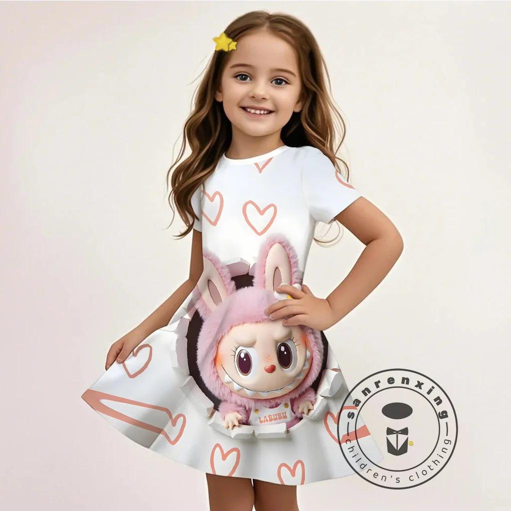 L-LABUBU-A 3D-Druck Kleid Mädchen Kinder Günstige Mode Sommer Langes Freizeitkleid 3 für 99 Cent Aktion 100 von Joom DACH