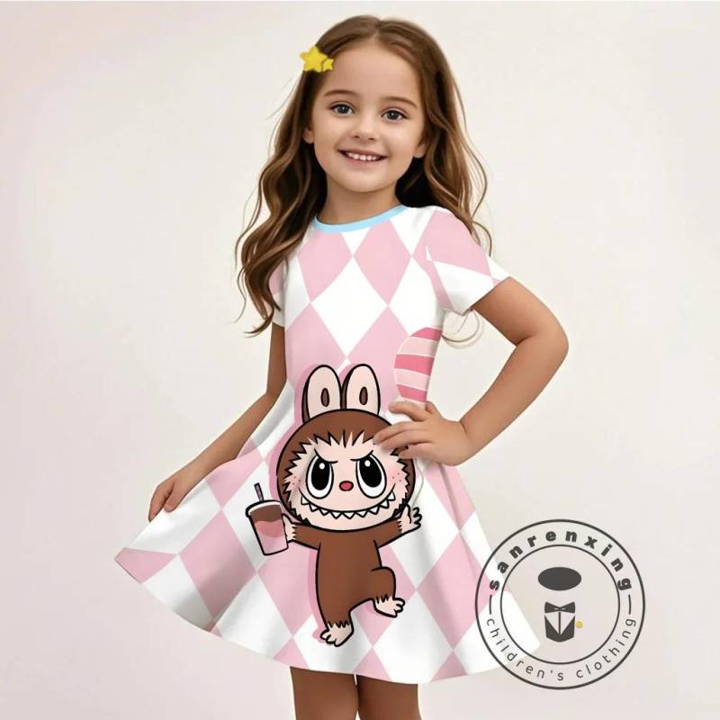 L-LABUBU-A 3D-Druck Kleid Mädchen Kinder Günstige Mode Sommer Langes Freizeitkleid 3 für 99 Cent Aktion 130 von Joom DACH