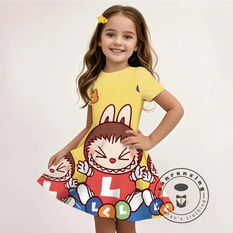 L-LABUBU-A 3D-Druck Kleid Mädchen Kinder Günstige Mode Sommer Langes Freizeitkleid 3 für 99 Cent Aktion 130 von Joom DACH