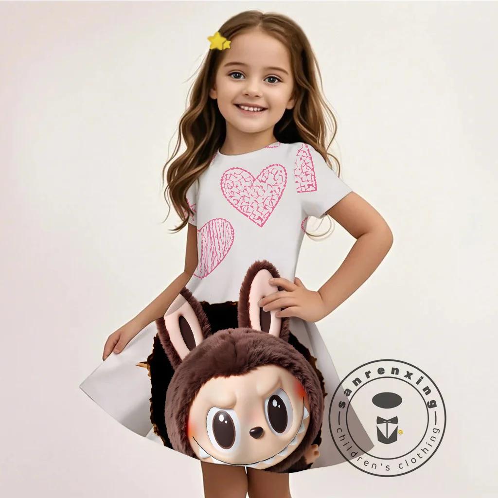 L-LABUBU-A 3D-Druck Kleid Mädchen Kinder Günstige Mode Sommer Langes Freizeitkleid 3 für 99 Cent Aktion 130 von Joom DACH