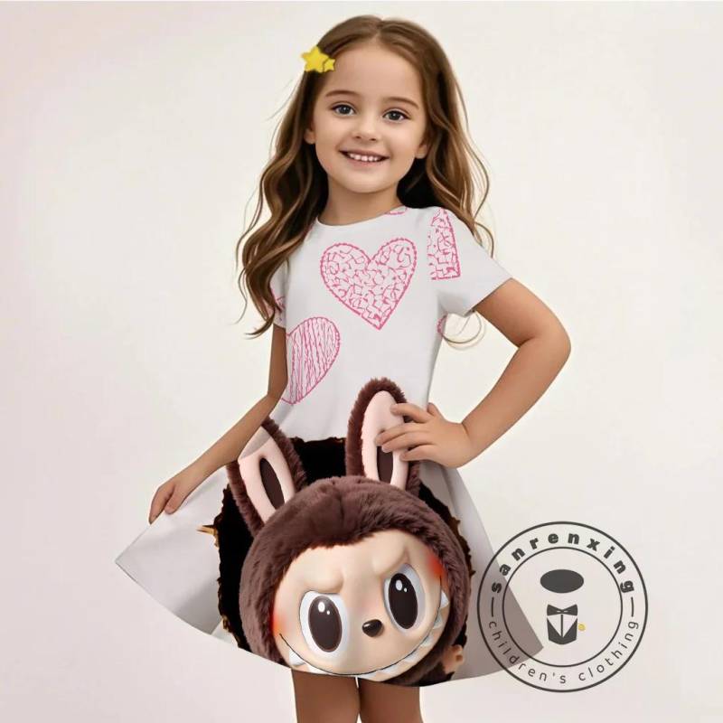 L-LABUBU-A 3D-Druck Kleid Mädchen Kinder Günstige Mode Sommer Langes Freizeitkleid 3 für 99 Cent Aktion 130 von Joom DACH