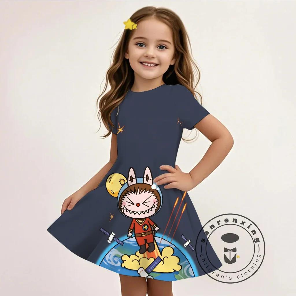 L-LABUBU-A 3D-Druck Kleid Mädchen Kinder Günstige Mode Sommer Langes Freizeitkleid 3 für 99 Cent Aktion 140 von Joom DACH