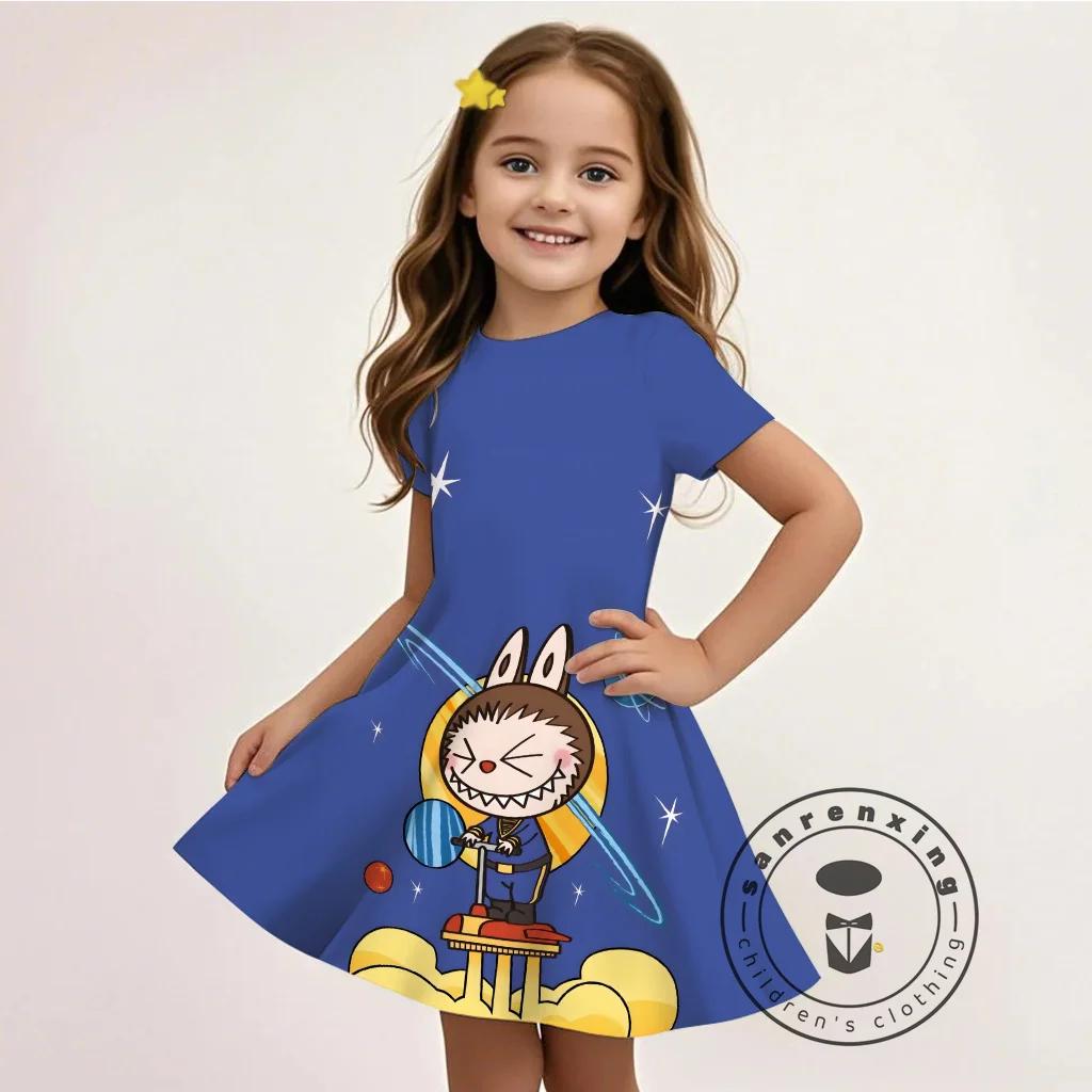 L-LABUBU-A 3D-Druck Kleid Mädchen Kinder Günstige Mode Sommer Langes Freizeitkleid 3 für 99 Cent Aktion 140 von Joom DACH