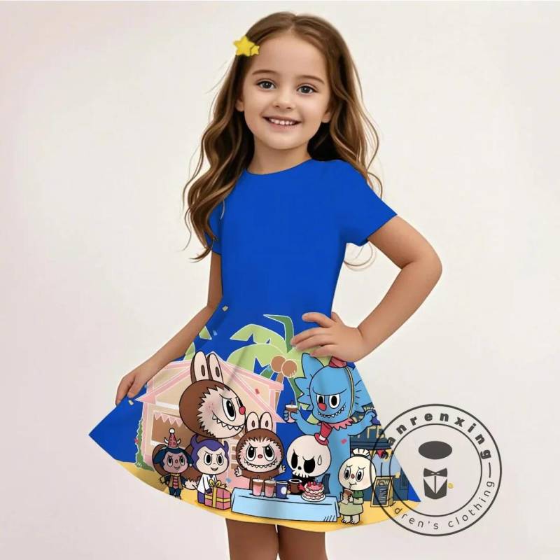 L-LABUBU-A 3D-Druck Kleid Mädchen Kinder Günstige Mode Sommer Langes Freizeitkleid 3 für 99 Cent Aktion 150 von Joom DACH