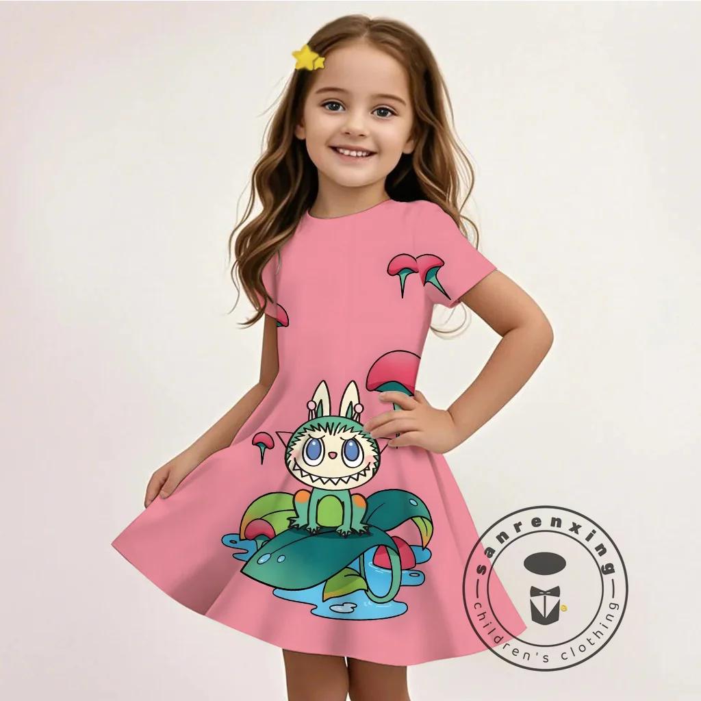 L-LABUBU-A 3D-Druck Kleid Mädchen Sommer Cartoon Niedlich Lässig Party Outfit 2024 Weiches Material Erschwinglich Heißer Verkauf 140 von Joom DACH