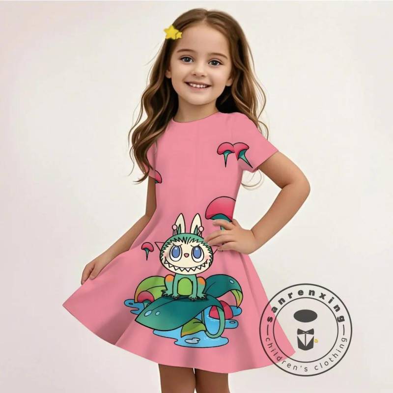 L-LABUBU-A 3D-Druck Kleid Mädchen Sommer Cartoon Niedlich Lässig Party Outfit 2024 Weiches Material Erschwinglich Heißer Verkauf 140 von Joom DACH