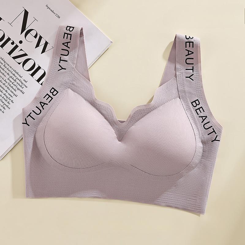 L-XXXL Nahtlose Damen-Unterwäsche mit festen Körbchen, kabellos, große Größe, geraffte Weste 3XL violett von Joom DACH