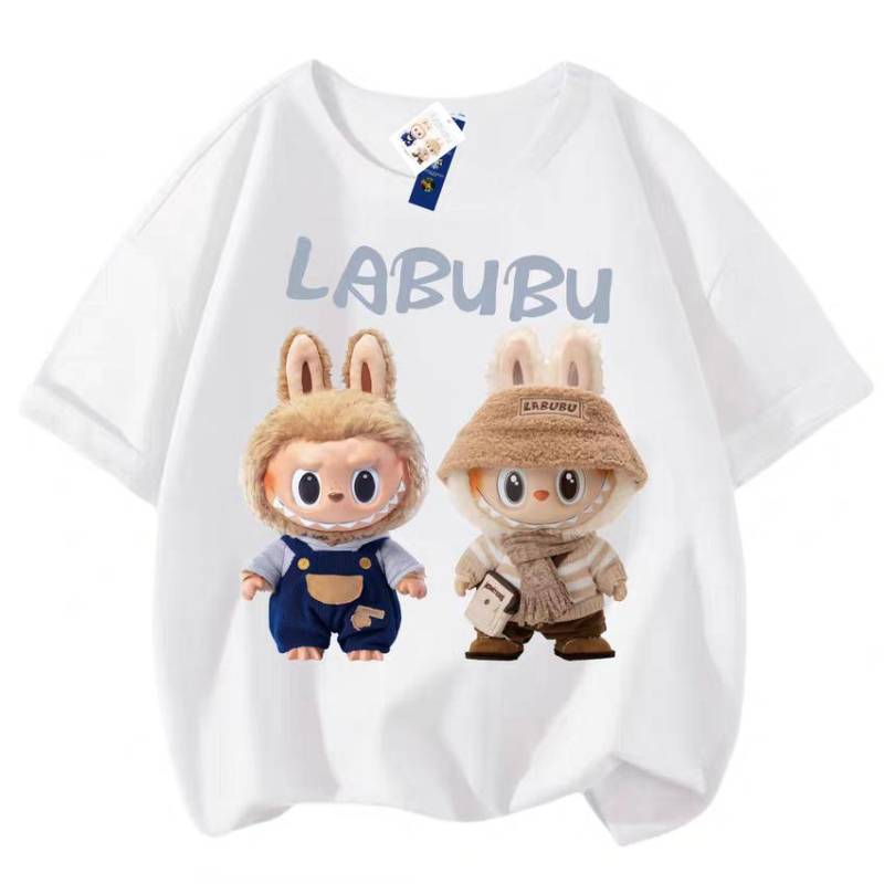 LABUBU 3D-Druck Damen T-Shirt Junge Mädchen Kurzärmelig Vielseitig Lässig Trend Kleidung Familienlook 120 von Joom DACH