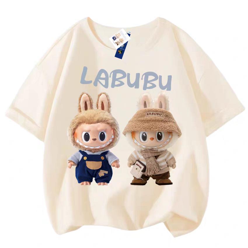 LABUBU 3D-Druck Damen T-Shirt Junge Mädchen Kurzärmelig Vielseitig Lässig Trend Kleidung Familienlook 140 von Joom DACH