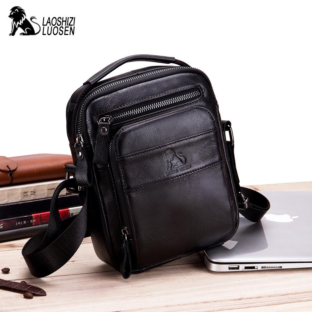 LAOSHIZI Echtes Kuh Leder Messenger Bags Männer Flap Casual Solide Handtaschen Schulter Umhängetasche Umhängetasche schwarz von Joom DACH