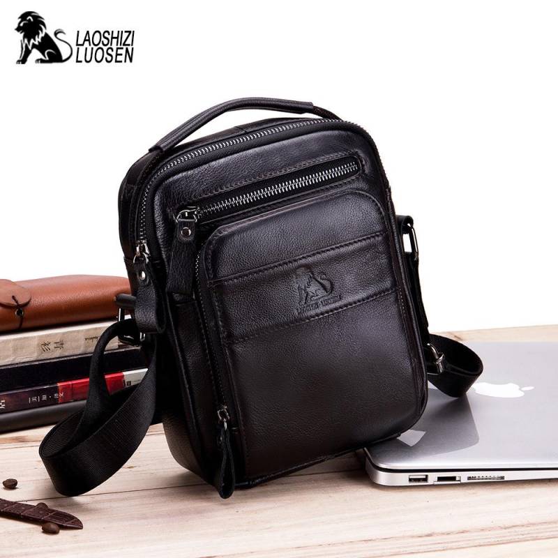 LAOSHIZI Echtes Kuh Leder Messenger Bags Männer Flap Casual Solide Handtaschen Schulter Umhängetasche Umhängetasche schwarz von Joom DACH