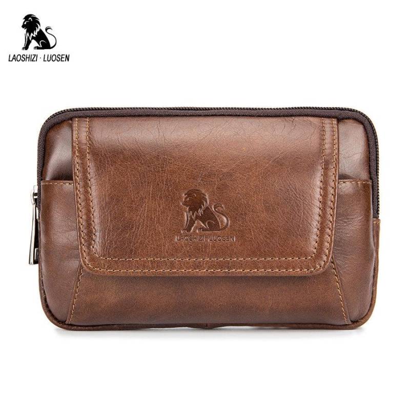LAOSHIZI Rindsleder Echtes Leder Herren Hüfttasche Handy Gürteltaschen Beutel Gürteltasche braun von Joom DACH