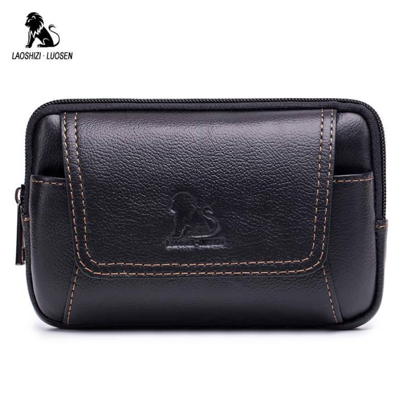 LAOSHIZI Rindsleder Echtes Leder Herren Hüfttasche Handy Gürteltaschen Beutel Gürteltasche schwarz von Joom DACH