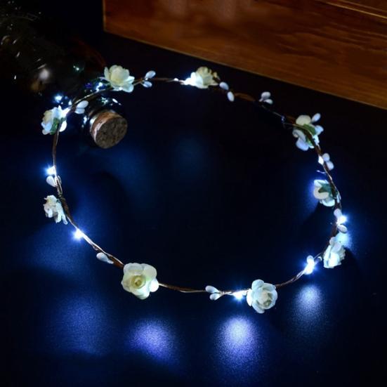 LED-Blumenstirnband, leicht, leuchtend, Blumengirlande, Stirnband für Damen und Mädchen, Kopfbedeckung, Haar-Accessoires milch-weiße von Joom DACH