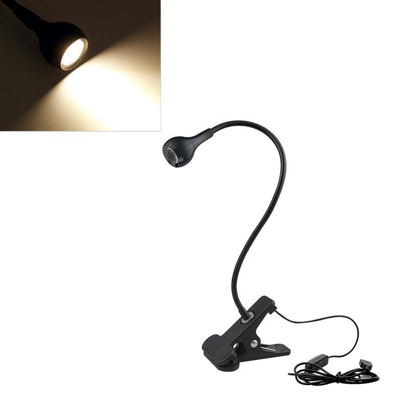 LED-Leseleuchte, Buchleuchte, Tischlampe, 1 W, flexible LED-Schreibtischlampe, Nachttisch, Schlafzimmer, Nachtlicht, Glühbirnen mit Halter, Clip-Lampen Black Shell warm weiße von Joom DACH