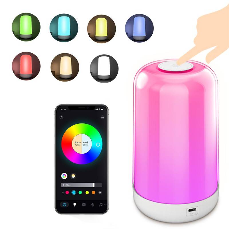 LED-Nachtlicht, 7 Farbwechsel, Smart Touch Control, Nachttischlampe, BT-Fernbedienung, 3600 mAh weiß von Joom DACH