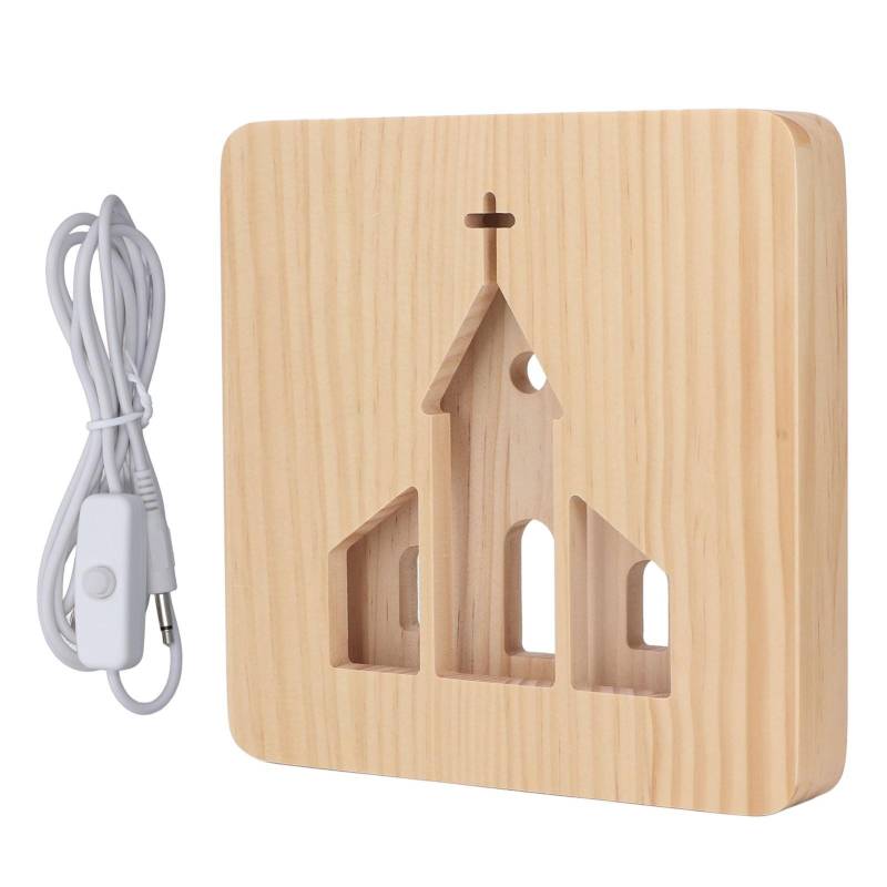 LED Nachtlicht Christliches Kirchenmuster Ausgehöhlt 3D Holzkontur Lampe USB-Schnittstelle Kiefernholz Nacht von Joom DACH