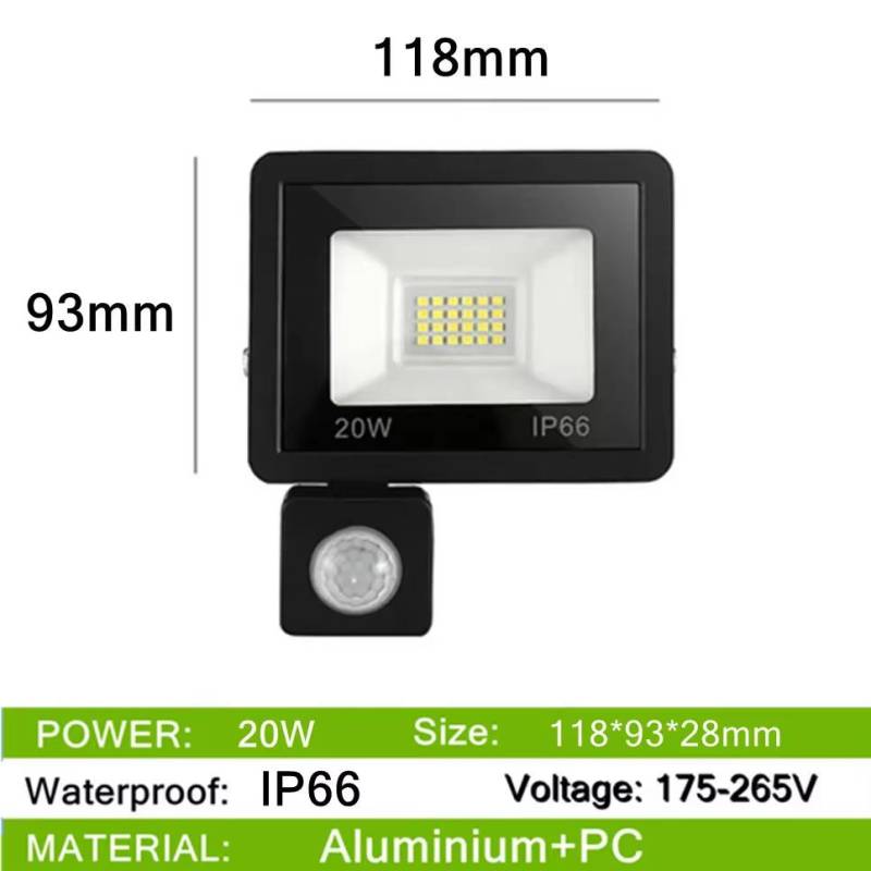LED PIR Bewegungssensor IP66 Wasserdicht AC175V-265V LED Flutlichter 200W 150W 100W LED Hängeleuchte Außen Außenwandleuchte Scheinwerfer 20W warm weiße von Joom DACH