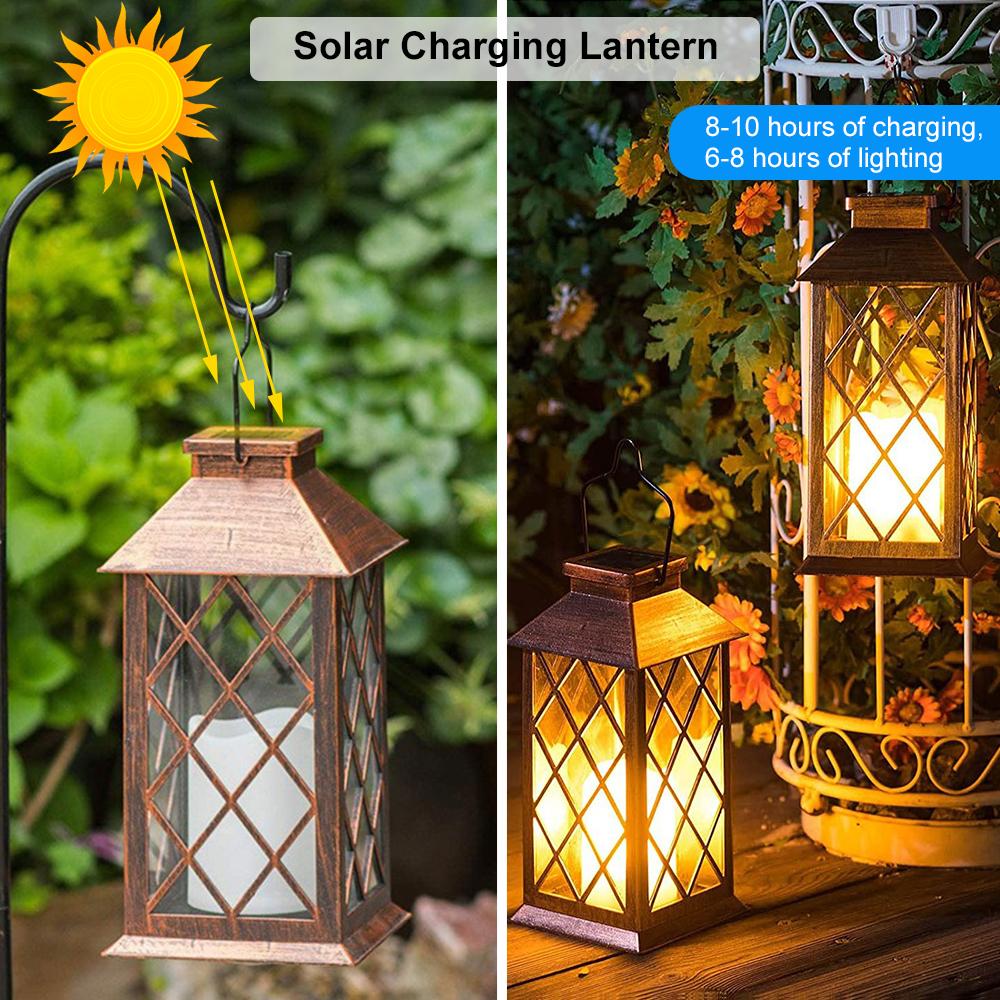 LED Solar Laterne Outdoor Hängende Laterne Wasserabweisend Flackernde Flammenlose Kerze Licht grün von Joom DACH