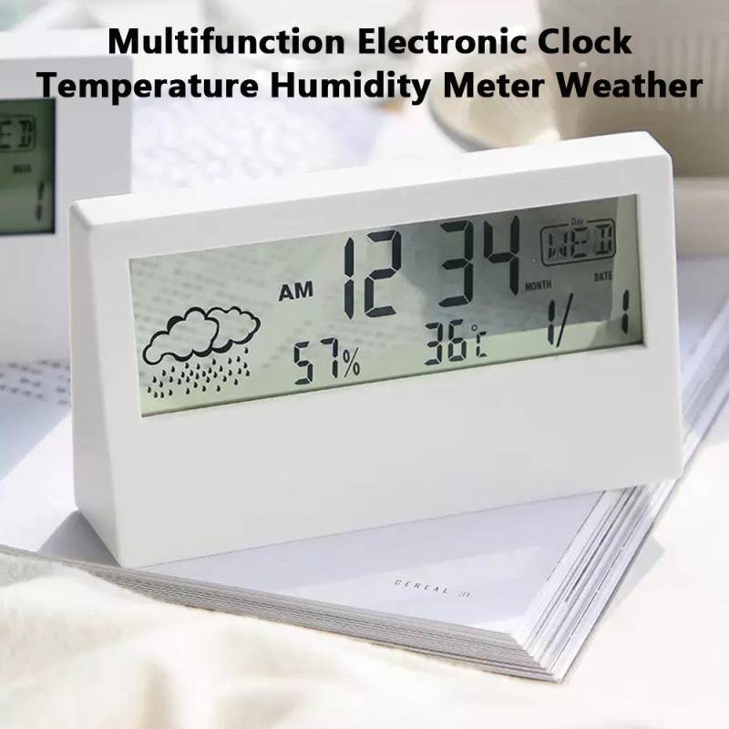 LED Thermometer Thermo-Hygrometer Multifunktionale Elektronische Uhr Temperatur-Feuchtigkeitsmesser Wetterstation für Zuhause mit Alarm weiß von Joom DACH