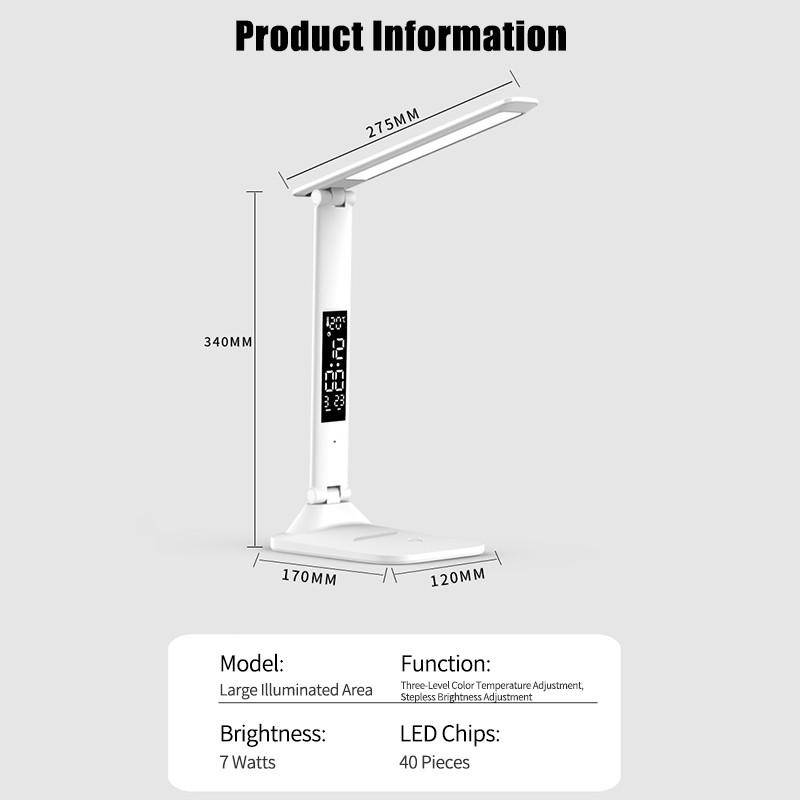 LED-Uhr-Tischlampe, über USB aufladbar, dimmbar, Schreibtischlampen, 2 Köpfe, um 180 Grad drehbar, faltbar, Augenschutz, Desktop-Lese-Nachtlichter matte weiße von Joom DACH