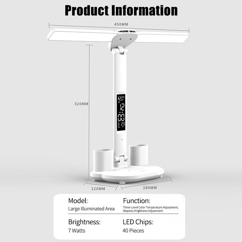LED-Uhr-Tischlampe, über USB aufladbar, dimmbar, Schreibtischlampen, 2 Köpfe, um 180 Grad drehbar, faltbar, Augenschutz, Desktop-Lese-Nachtlichter weiß LED-Uhr-Tischlampe, über USB aufladbar, dimmbar, Schreibtischlampen, 2 Köpfe, um 180 Grad drehbar, faltbar, Augenschutz, Desktop-Lese-Nachtlichter weiß von Joom DACH