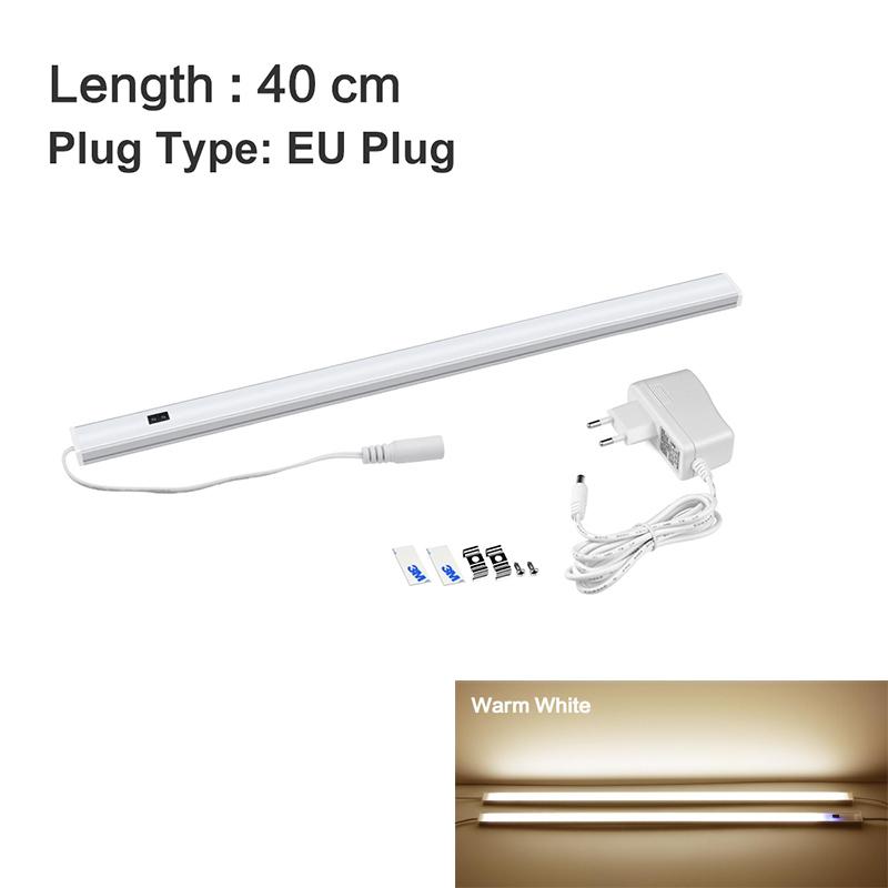 LED-Unterschrankleuchten, Handfeger-Sensorschalter, 30 40 50 cm, DC 12 V, hohe helle Dioden-LED-Wandleuchte für Küche, Schlafzimmer, Schrankbeleuchtung mit EU-Stecker 40cm warm weiße von Joom DACH