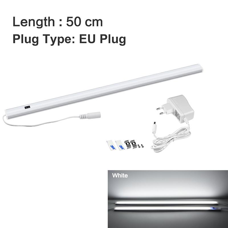 LED-Unterschrankleuchten, Handfeger-Sensorschalter, 30 40 50 cm, DC 12 V, hohe helle Dioden-LED-Wandleuchte für Küche, Schlafzimmer, Schrankbeleuchtung mit EU-Stecker 50cm weiß von Joom DACH