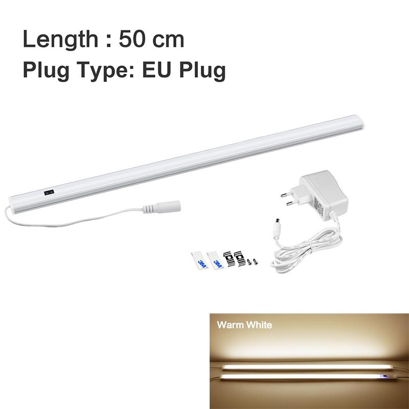 LED-Unterschrankleuchten, Handfeger-Sensorschalter, 30 40 50 cm, DC 12 V, hohe helle Dioden-LED-Wandleuchte für Küche, Schlafzimmer, Schrankbeleuchtung mit EU-Stecker 50cm warm weiße von Joom DACH