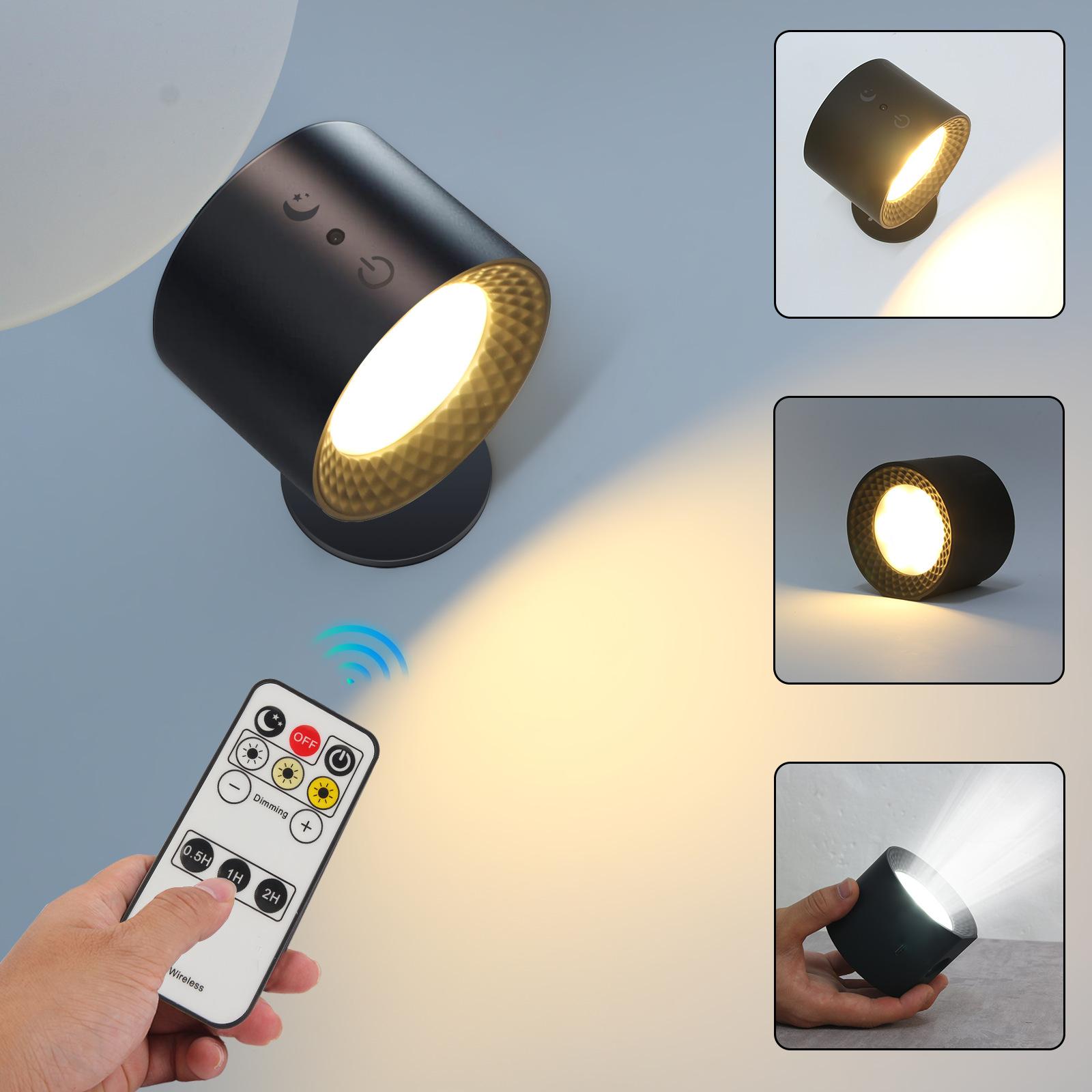 LED-Wandleuchte mit Touch-Steuerung und Fernbedienung, 360 Grad drehbar, USB-aufladbar, kabellos, tragbares Nachtlicht für Schlafzimmer, Leselampe schwarz von Joom DACH