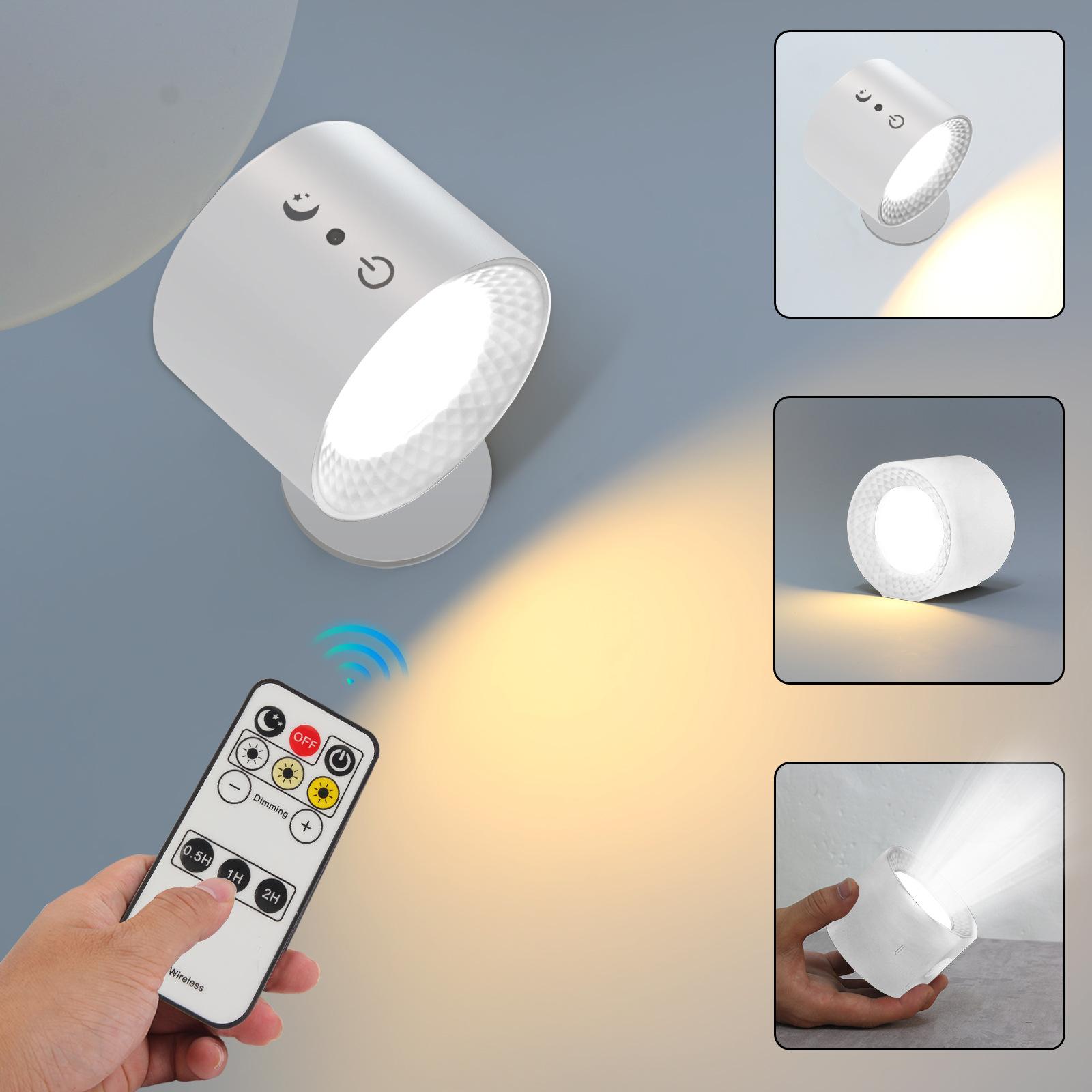 LED-Wandleuchte mit Touch-Steuerung und Fernbedienung, 360 Grad drehbar, USB-aufladbar, kabellos, tragbares Nachtlicht für Schlafzimmer, Leselampe weiß von Joom DACH