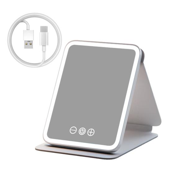 LED-beleuchteter Schminkspiegel, 3 Farbmodi, einstellbar, 2-in-1-Klappkosmetikspiegel, per USB wiederaufladbar, tragbarer Reise-Kosmetikspiegel L weiß von Joom DACH