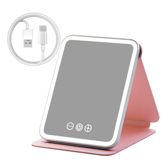 LED-beleuchteter Schminkspiegel, 3 Farbmodi, einstellbar, 2-in-1-Klappkosmetikspiegel, per USB wiederaufladbar, tragbarer Reise-Kosmetikspiegel L rosa von Joom DACH
