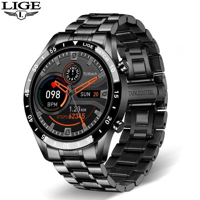 LIGE 2021 Neue Smart Uhr Männer Voller Touchscreen Sport Fitness Uhr IP67 Wasserdichte Bluetooth Für Android ios smartwatch Herren steel belt schwarz von Joom DACH