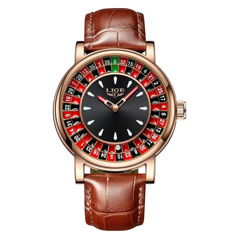 LIGE 2025 Kreative Herrenuhr Mode Roulette Zifferblatt Wasserdicht Leuchtend Herren Quarz Uhr rose gold von Joom DACH