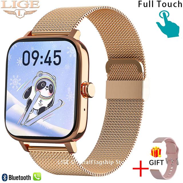 LIGE Anruf Smart Uhr Frauen Benutzerdefinierte Zifferblatt Smartwatch Für Android IOS Wasserdichte Bluetooth Musik Uhren Full Touch Armband Uhr Mesh belt gold von Joom DACH