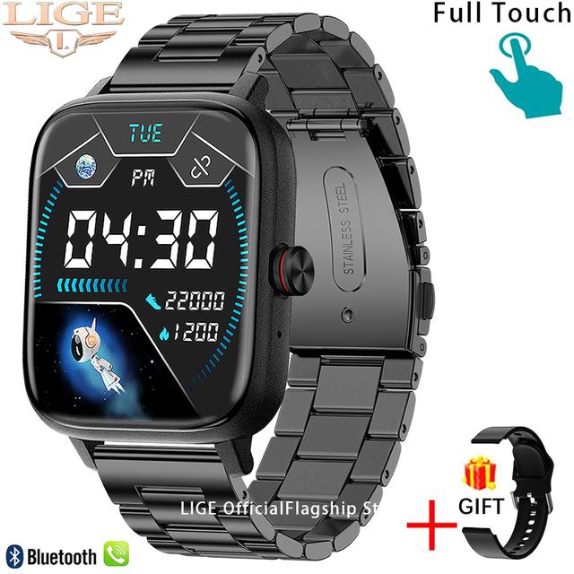 LIGE Anruf Smart Uhr Frauen Benutzerdefinierte Zifferblatt Smartwatch Für Android IOS Wasserdichte Bluetooth Musik Uhren Full Touch Armband Uhr Steel Belt schwarz von Joom DACH