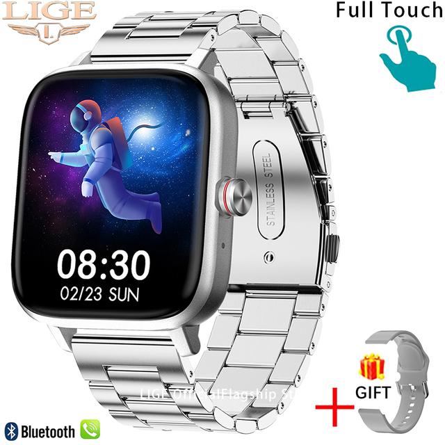 LIGE Anruf Smart Uhr Frauen Benutzerdefinierte Zifferblatt Smartwatch Für Android IOS Wasserdichte Bluetooth Musik Uhren Full Touch Armband Uhr Steel Belt silber von Joom DACH