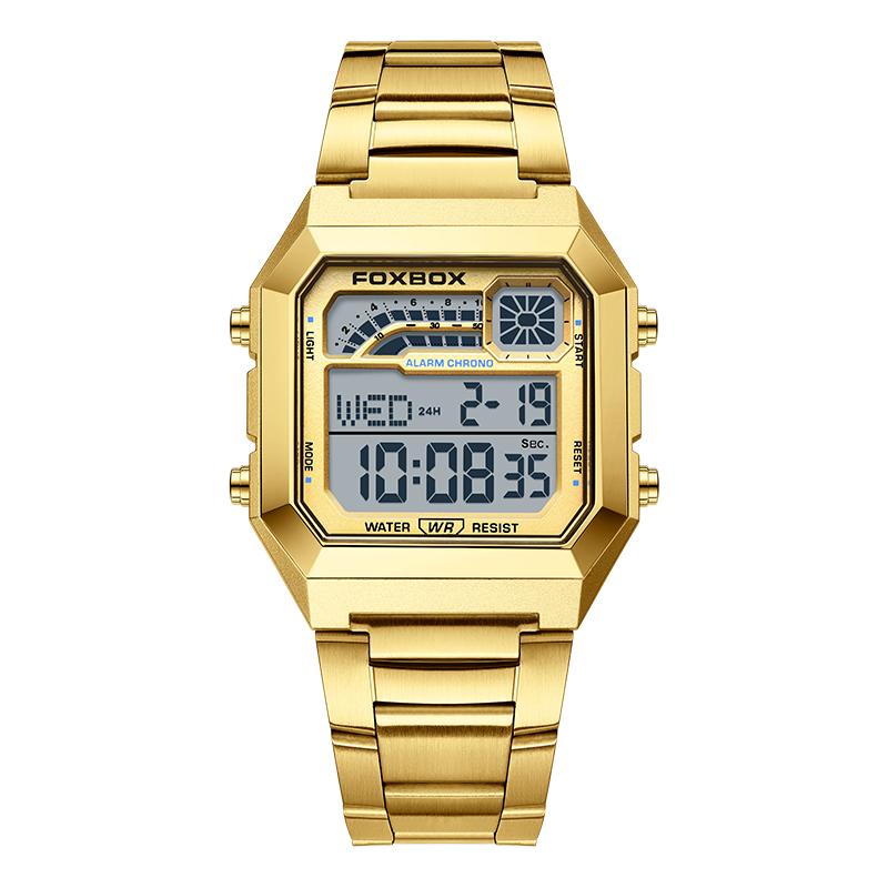 LIGE Fashion Digitaluhr Herren Multifunktionswecker Leuchtende Stoppuhr Wasserdichte Uhr gold von Joom DACH