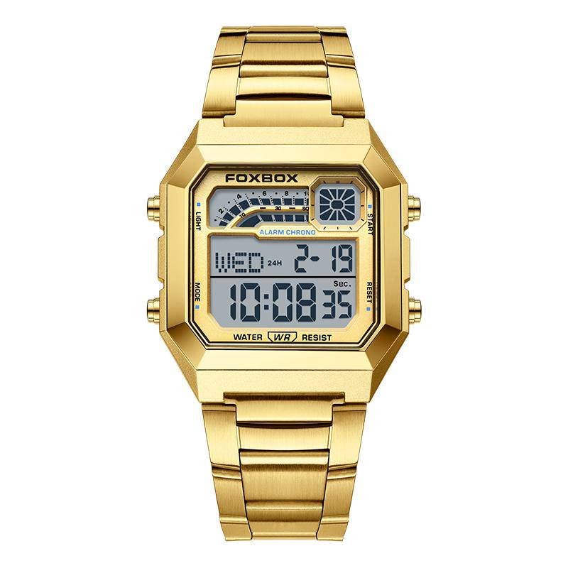 LIGE Fashion Digitaluhr Herren Multifunktionswecker Leuchtende Stoppuhr Wasserdichte Uhr gold von Joom DACH