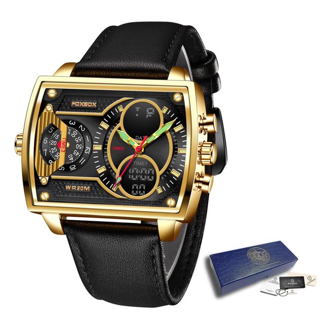 LIGE Neue Digitale Uhr Männer Sport Armbanduhr für Männer Quadratische Digitale Wasserdichte Quarz Armbanduhr Top Luxus Kausalen Leder Armbanduhr schwarz/gold von Joom DACH