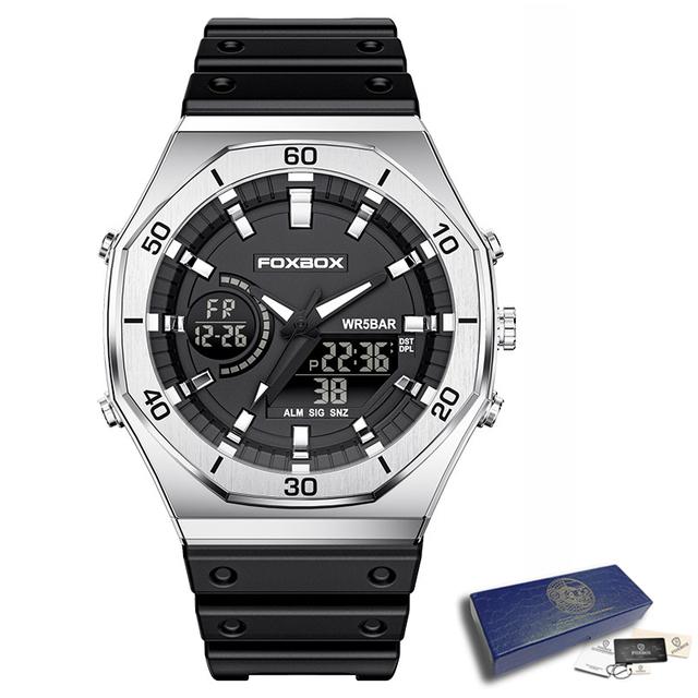 LIGE Neue Dual-display Uhren Für Männer Casual Sport Chronograph Quarz Große Zifferblatt Armbanduhr Silikon Wasserdichte Digital Uhr schwarz/silber von Joom DACH