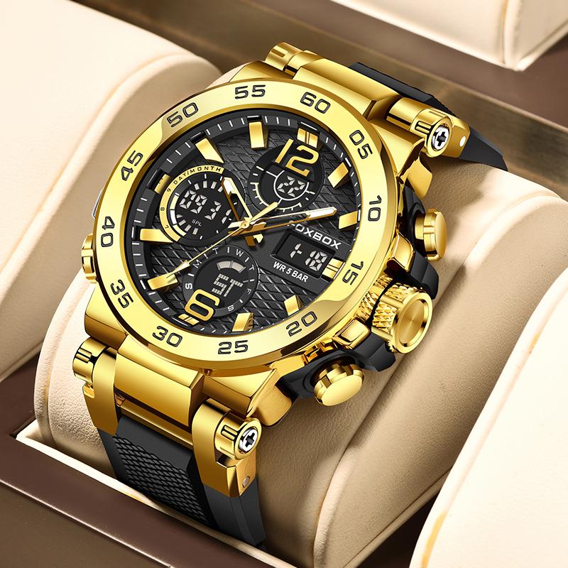 LIGE Neue Mode herren Uhr 50M Wasserdicht Leuchtende Sport Quarzuhr Automatische Datum Timing Armbanduhr gold von Joom DACH