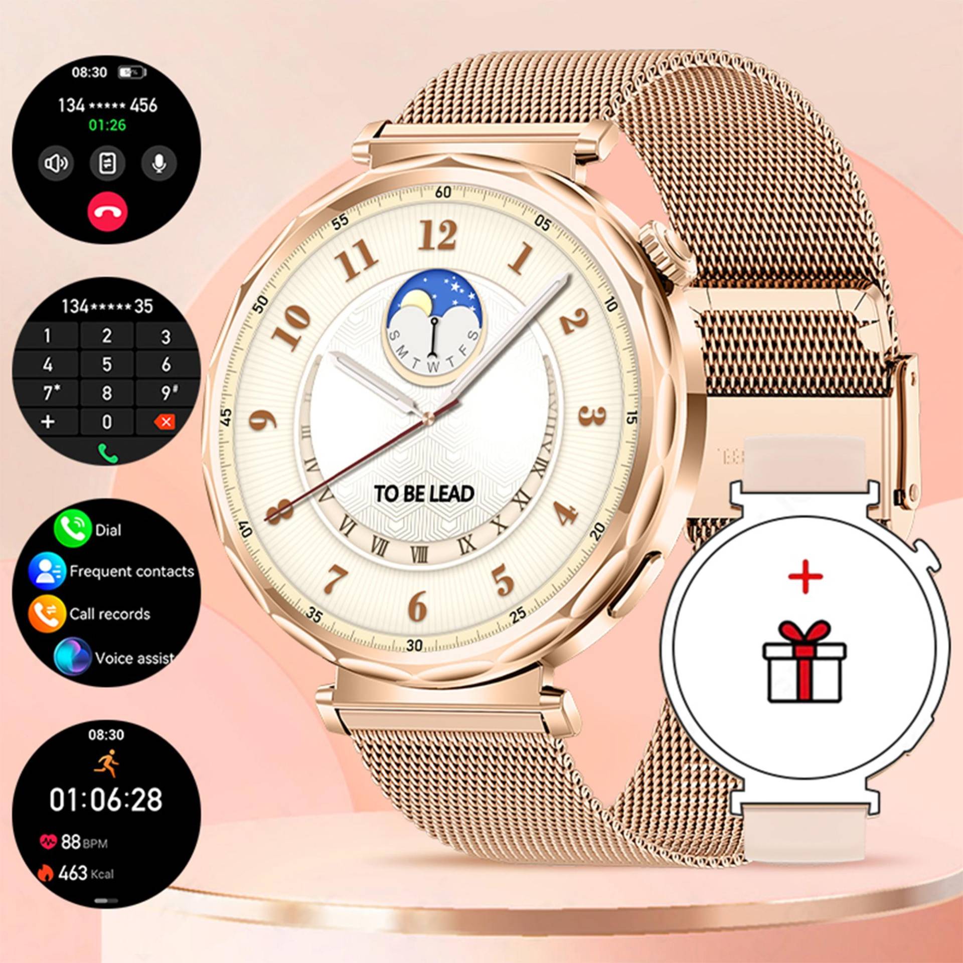 LIGE Neue Smartwatch Damen Vollkreis Touchscreen Bluetooth Anruf Wasserdicht Sport Aktivität Fitness Smartwatch Damengeschenk mesh belt gold von Joom DACH