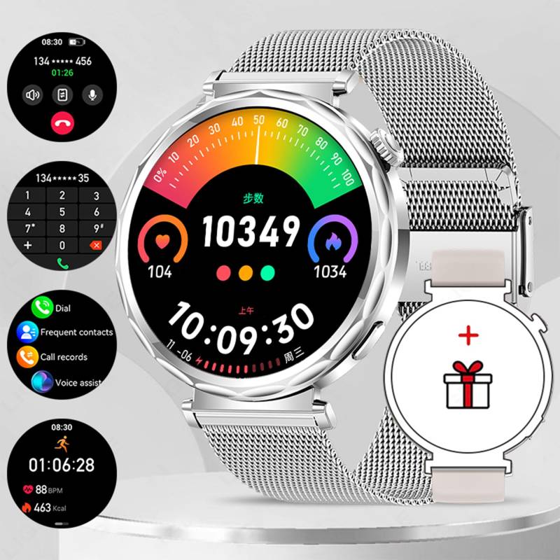 LIGE Neue Smartwatch Damen Vollkreis Touchscreen Bluetooth Anruf Wasserdicht Sport Aktivität Fitness Smartwatch Damengeschenk mesh belt silber von Joom DACH